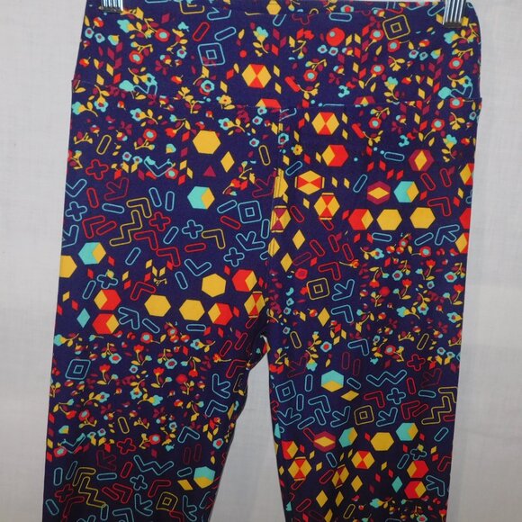LuLaroe Blue Geometric Floral Multicolor Womens Leggings OS size 2 -10 - Picture 4 of 9